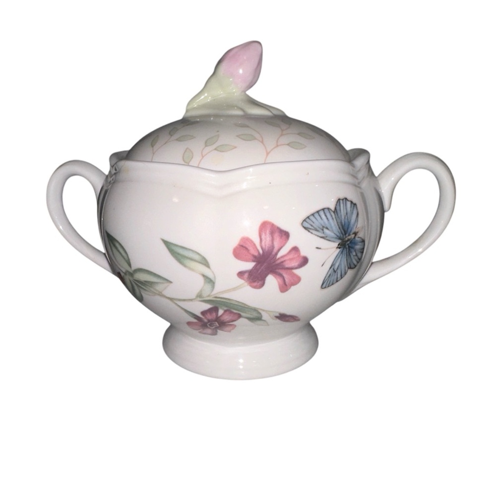 Lenox Butterfly Meadow Lidded Double Handle Sugar Bowl Artist Louise Le Luyer